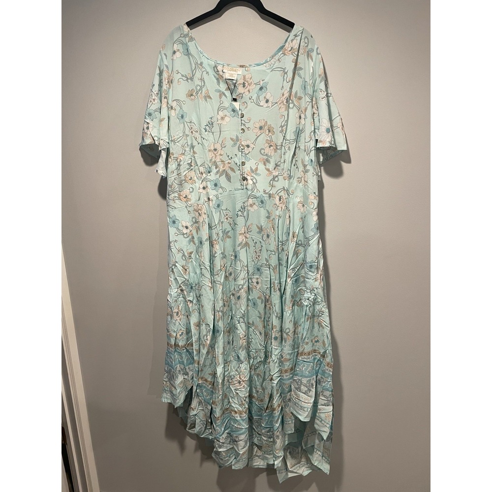 STARLNG REINE Women's Boho Flutter Sleeve Floral Maxi Dress Size 20 NWT Seafoam